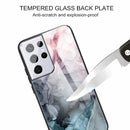 For Samsung Galaxy S21 Ultra 5G Abstract Marble Pattern Glass Protective Case(Abstract Light Pink)