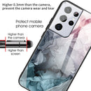 For Samsung Galaxy S21 Ultra 5G Abstract Marble Pattern Glass Protective Case(Abstract Light Pink)