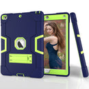 Contrast Color Robot Shockproof Silicone + PC Protective Case with Holder For iPad 9.7 (2017) / (2018)(Navy Blue + Yellow Green)