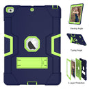 Contrast Color Robot Shockproof Silicone + PC Protective Case with Holder For iPad 9.7 (2017) / (2018)(Navy Blue + Yellow Green)