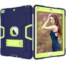Contrast Color Robot Shockproof Silicone + PC Protective Case with Holder For iPad 9.7 (2017) / (2018)(Navy Blue + Yellow Green)