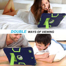 Contrast Color Robot Shockproof Silicone + PC Protective Case with Holder For iPad 9.7 (2017) / (2018)(Navy Blue + Yellow Green)