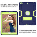 Contrast Color Robot Shockproof Silicone + PC Protective Case with Holder For iPad 9.7 (2017) / (2018)(Navy Blue + Yellow Green)