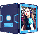 Contrast Color Robot Shockproof Silicone + PC Protective Case with Holder For iPad 9.7 (2017) / (2018)(Navy Blue + Blue)