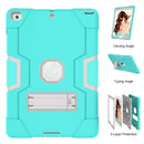Contrast Color Robot Shockproof Silicone + PC Protective Case with Holder For iPad 9.7 (2017) / (2018)(Grey + Mint Green)