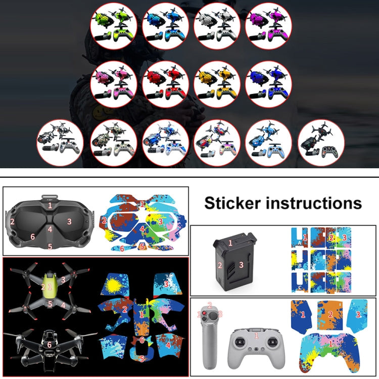 FPV-TZ-SF 4 in 1 Waterproof Anti-Scratch Decal Skin Wrap Stickers Personalized Film Kits for DJI FPV Drone & Goggles V2 & Remote Control & Rocker(Black Pattern)