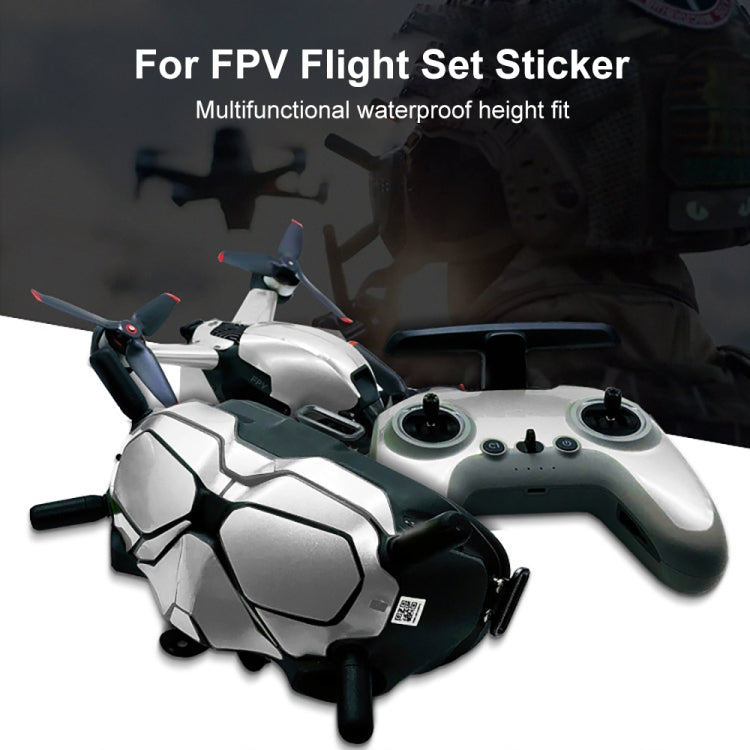 FPV-TZ-SF 4 in 1 Waterproof Anti-Scratch Decal Skin Wrap Stickers Personalized Film Kits for DJI FPV Drone & Goggles V2 & Remote Control & Rocker(Black Pattern)