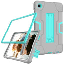 For Samsung Galaxy Tab A7 Lite T225 Contrast Color Robot Shockproof Silicone + PC Protective Case with Holder(Grey + Mint Green)