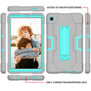 For Samsung Galaxy Tab A7 Lite T225 Contrast Color Robot Shockproof Silicone + PC Protective Case with Holder(Grey + Mint Green)