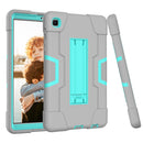 For Samsung Galaxy Tab A7 Lite T225 Contrast Color Robot Shockproof Silicone + PC Protective Case with Holder(Grey + Mint Green)
