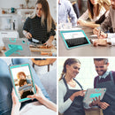 For Samsung Galaxy Tab A7 Lite T225 Contrast Color Robot Shockproof Silicone + PC Protective Case with Holder(Grey + Mint Green)