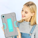 For Samsung Galaxy Tab A7 Lite T225 Contrast Color Robot Shockproof Silicone + PC Protective Case with Holder(Grey + Mint Green)