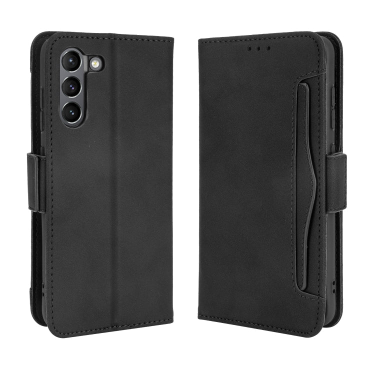 For Samsung Galaxy S21 FE Skin Feel Calf Pattern Horizontal Flip Leather Case with Holder & Card Slots & Photo Frame(Black)