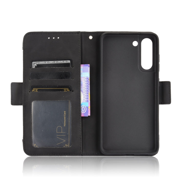 For Samsung Galaxy S21 FE Skin Feel Calf Pattern Horizontal Flip Leather Case with Holder & Card Slots & Photo Frame(Black)