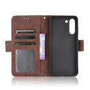 For Samsung Galaxy S21 FE Skin Feel Calf Pattern Horizontal Flip Leather Case with Holder & Card Slots & Photo Frame(Brown)