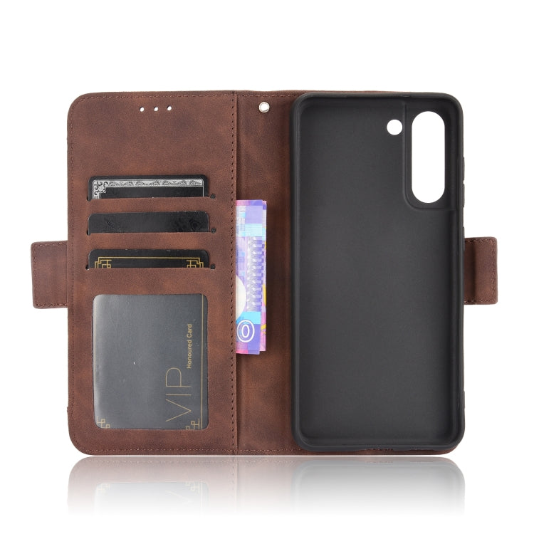 For Samsung Galaxy S21 FE Skin Feel Calf Pattern Horizontal Flip Leather Case with Holder & Card Slots & Photo Frame(Brown)