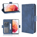 For Samsung Galaxy S21 FE Skin Feel Calf Pattern Horizontal Flip Leather Case with Holder & Card Slots & Photo Frame(Blue)