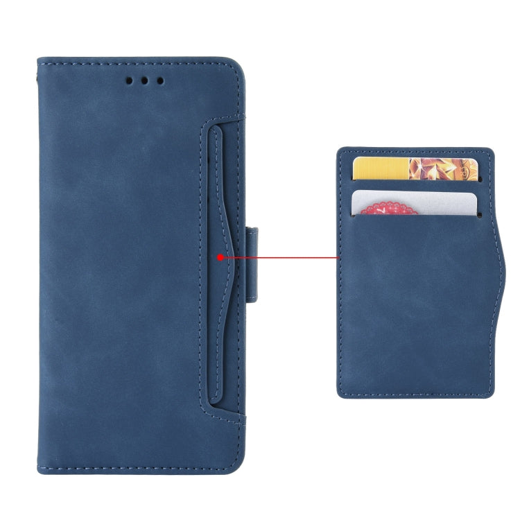 For Samsung Galaxy S21 FE Skin Feel Calf Pattern Horizontal Flip Leather Case with Holder & Card Slots & Photo Frame(Blue)