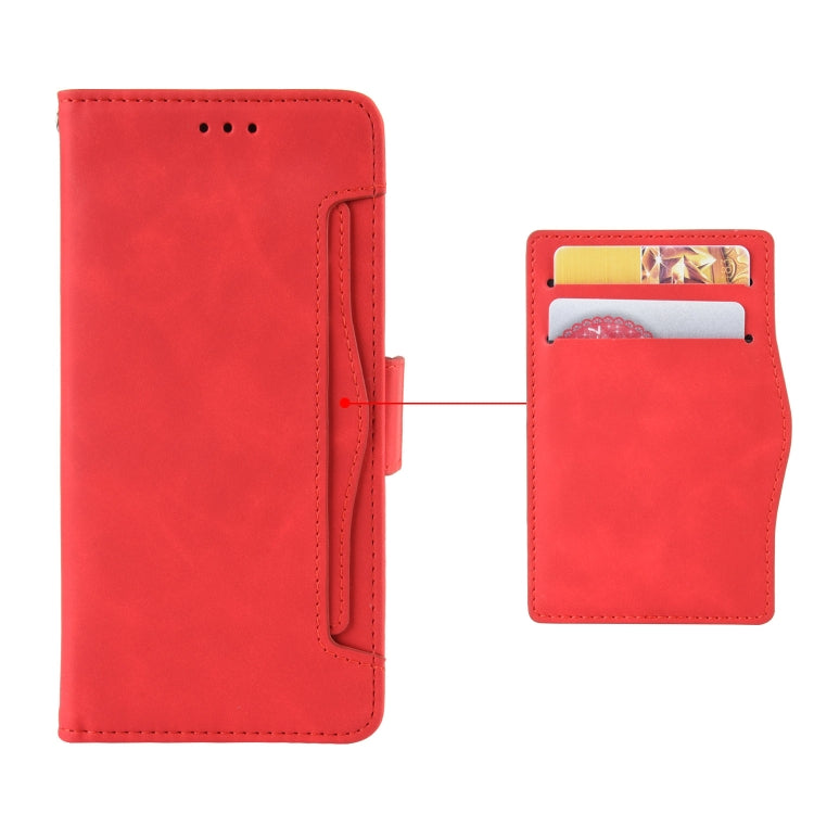 For Samsung Galaxy S21 FE Skin Feel Calf Pattern Horizontal Flip Leather Case with Holder & Card Slots & Photo Frame(Red)