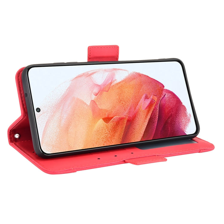 For Samsung Galaxy S21 FE Skin Feel Calf Pattern Horizontal Flip Leather Case with Holder & Card Slots & Photo Frame(Red)