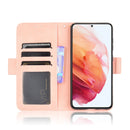 For Samsung Galaxy S21 FE Skin Feel Calf Pattern Horizontal Flip Leather Case with Holder & Card Slots & Photo Frame(Pink)