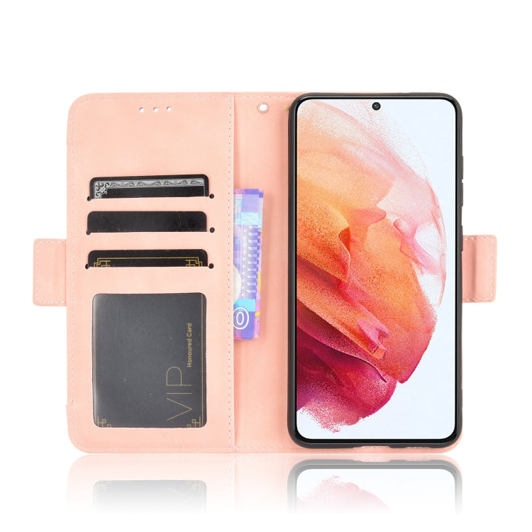 For Samsung Galaxy S21 FE Skin Feel Calf Pattern Horizontal Flip Leather Case with Holder & Card Slots & Photo Frame(Pink)