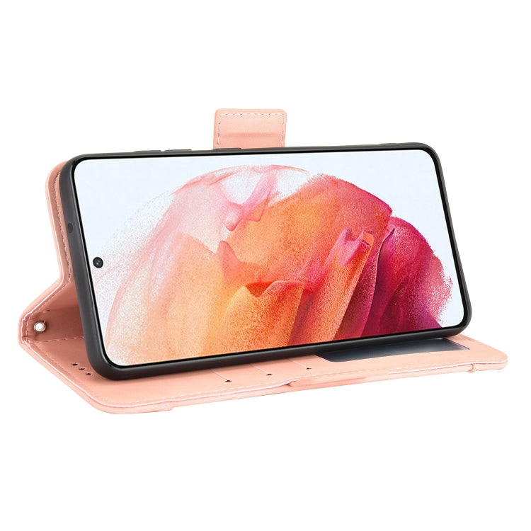 For Samsung Galaxy S21 FE Skin Feel Calf Pattern Horizontal Flip Leather Case with Holder & Card Slots & Photo Frame(Pink)
