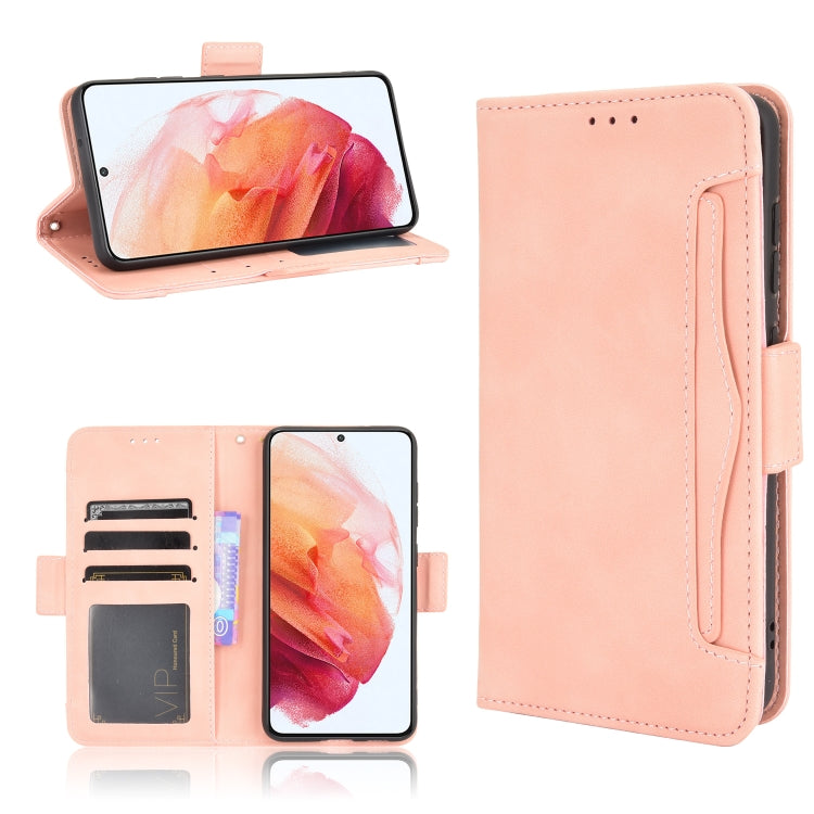 For Samsung Galaxy S21 FE Skin Feel Calf Pattern Horizontal Flip Leather Case with Holder & Card Slots & Photo Frame(Pink)