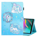 For Samsung Galaxy Tab A7 Lite 8.7 (2021) T220 Coloured Drawing Stitching Horizontal Flip Leather Case with Holder & Card Slot(Unicorn)
