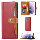 For Samsung Galaxy S21 FE Calf Texture Double Fold Clasp Horizontal Flip Leather Case with Photo Frame & Holder & Card Slots & Wallet(Red)