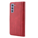 For Samsung Galaxy S21 FE Calf Texture Double Fold Clasp Horizontal Flip Leather Case with Photo Frame & Holder & Card Slots & Wallet(Red)
