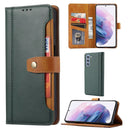 For Samsung Galaxy S21 FE Calf Texture Double Fold Clasp Horizontal Flip Leather Case with Photo Frame & Holder & Card Slots & Wallet(Green)