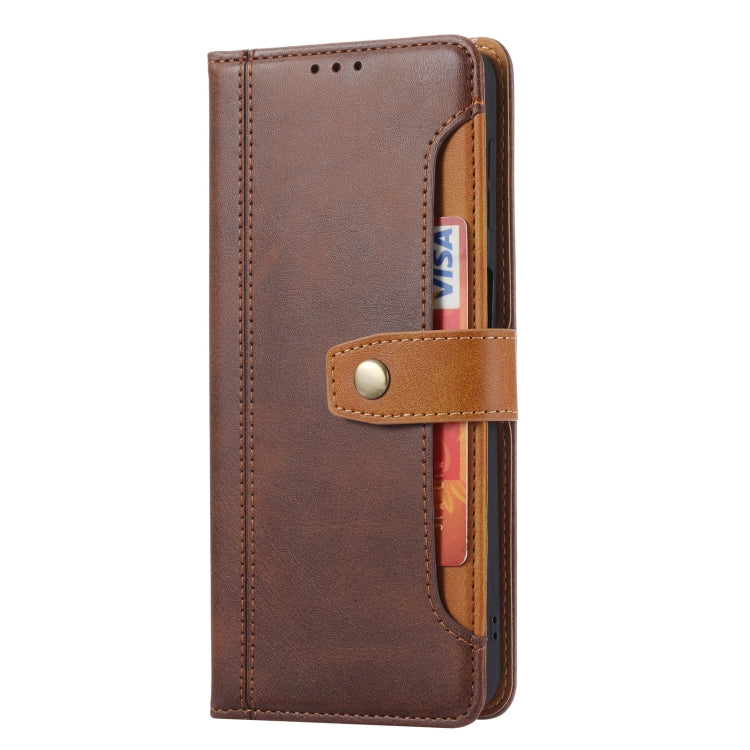 For Samsung Galaxy S21 FE Calf Texture Double Fold Clasp Horizontal Flip Leather Case with Photo Frame & Holder & Card Slots & Wallet(Brown)