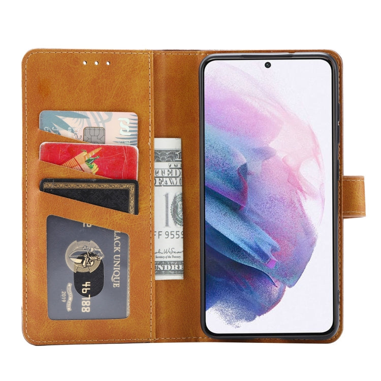 For Samsung Galaxy S21 FE Calf Texture Double Fold Clasp Horizontal Flip Leather Case with Photo Frame & Holder & Card Slots & Wallet(Brown)