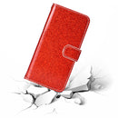 For Samsung Galaxy S21 FE Glitter Powder Horizontal Flip Leather Case with Card Slots & Holder & Photo Frame & Wallet(Red)