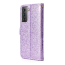 For Samsung Galaxy S21 FE Glitter Powder Horizontal Flip Leather Case with Card Slots & Holder & Photo Frame & Wallet(Purple)