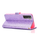 For Samsung Galaxy S21 FE Glitter Powder Horizontal Flip Leather Case with Card Slots & Holder & Photo Frame & Wallet(Purple)
