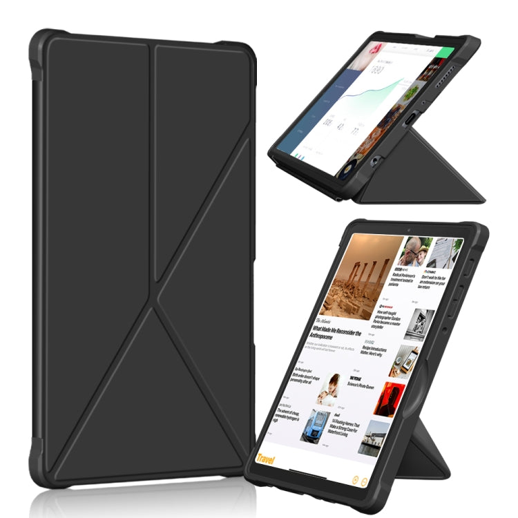 For Samsung Galaxy Tab A7 Lite 8.7 T220 / T225 Cloth Texture Multi-folding Horizontal Flip PU Leather Shockproof Case with Holder(Black)
