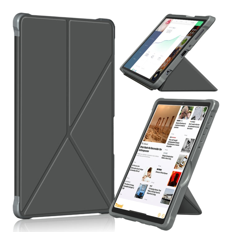 For Samsung Galaxy Tab A7 Lite 8.7 T220 / T225 Cloth Texture Multi-folding Horizontal Flip PU Leather Shockproof Case with Holder(Grey)
