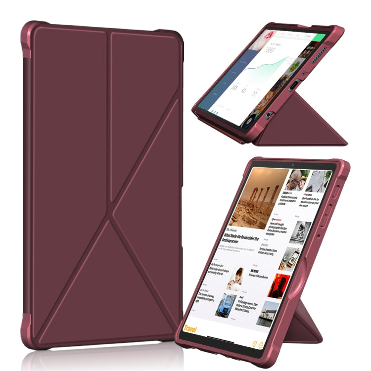 For Samsung Galaxy Tab A7 Lite 8.7 T220 / T225 Cloth Texture Multi-folding Horizontal Flip PU Leather Shockproof Case with Holder(Wine Red)
