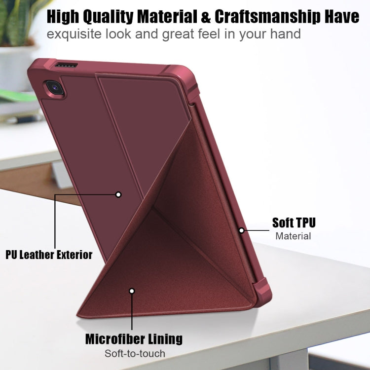For Samsung Galaxy Tab A7 Lite 8.7 T220 / T225 Cloth Texture Multi-folding Horizontal Flip PU Leather Shockproof Case with Holder(Wine Red)