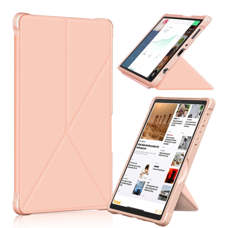 For Samsung Galaxy Tab A7 Lite 8.7 T220 / T225 Cloth Texture Multi-folding Horizontal Flip PU Leather Shockproof Case with Holder(Rose Gold)
