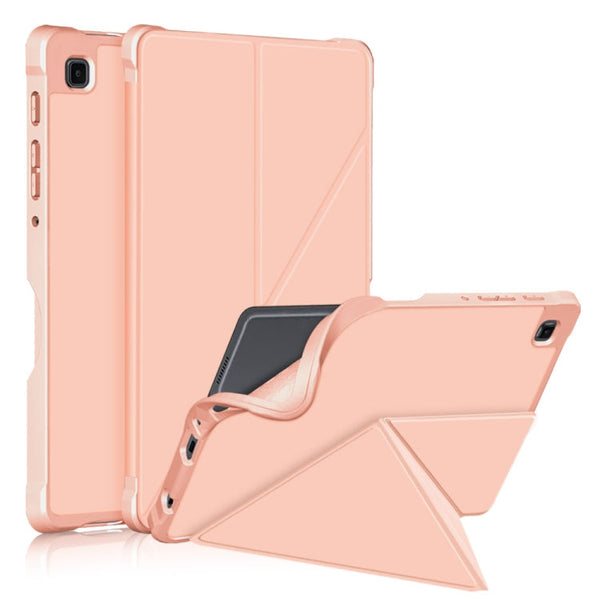 For Samsung Galaxy Tab A7 Lite 8.7 T220 / T225 Cloth Texture Multi-folding Horizontal Flip PU Leather Shockproof Case with Holder(Rose Gold)