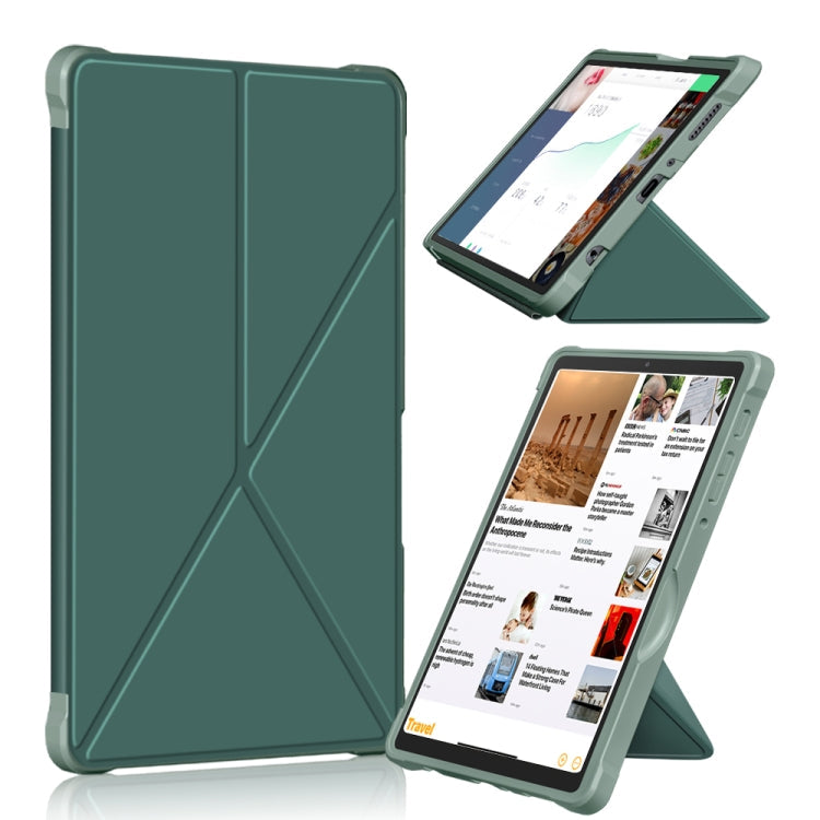 For Samsung Galaxy Tab A7 Lite 8.7 T220 / T225 Cloth Texture Multi-folding Horizontal Flip PU Leather Shockproof Case with Holder(Dark Green)