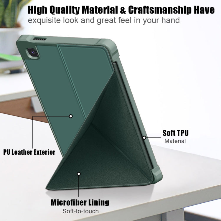 For Samsung Galaxy Tab A7 Lite 8.7 T220 / T225 Cloth Texture Multi-folding Horizontal Flip PU Leather Shockproof Case with Holder(Dark Green)
