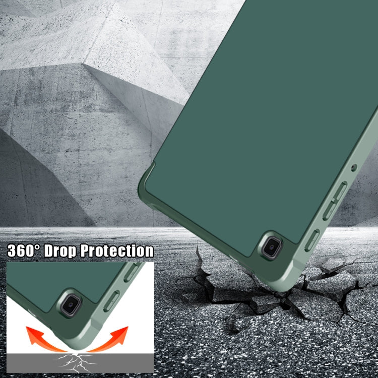 For Samsung Galaxy Tab A7 Lite 8.7 T220 / T225 Cloth Texture Multi-folding Horizontal Flip PU Leather Shockproof Case with Holder(Dark Green)