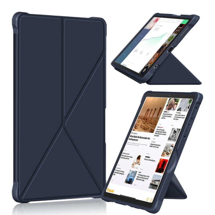 For Samsung Galaxy Tab A7 Lite 8.7 T220 / T225 Cloth Texture Multi-folding Horizontal Flip PU Leather Shockproof Case with Holder(Dark Blue)