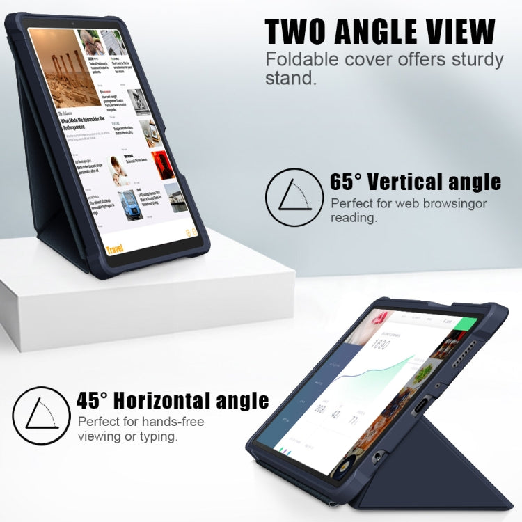 For Samsung Galaxy Tab A7 Lite 8.7 T220 / T225 Cloth Texture Multi-folding Horizontal Flip PU Leather Shockproof Case with Holder(Dark Blue)