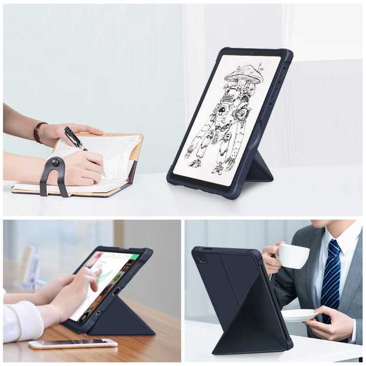 For Samsung Galaxy Tab A7 Lite 8.7 T220 / T225 Cloth Texture Multi-folding Horizontal Flip PU Leather Shockproof Case with Holder(Dark Blue)