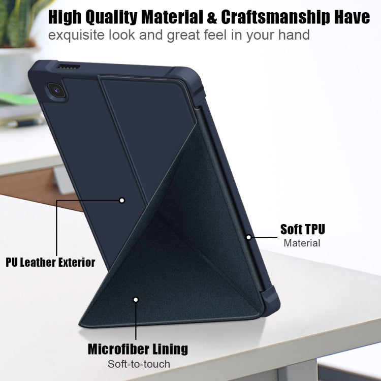 For Samsung Galaxy Tab A7 Lite 8.7 T220 / T225 Cloth Texture Multi-folding Horizontal Flip PU Leather Shockproof Case with Holder(Dark Blue)